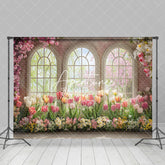 Aperturee - Aperturee Spring Colorful Floral Window Scene Photo Backdrop